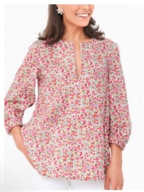 Tuckernuck Kieran Blouse Size S Pink White Floral Cotton Zip Top Pomander Place